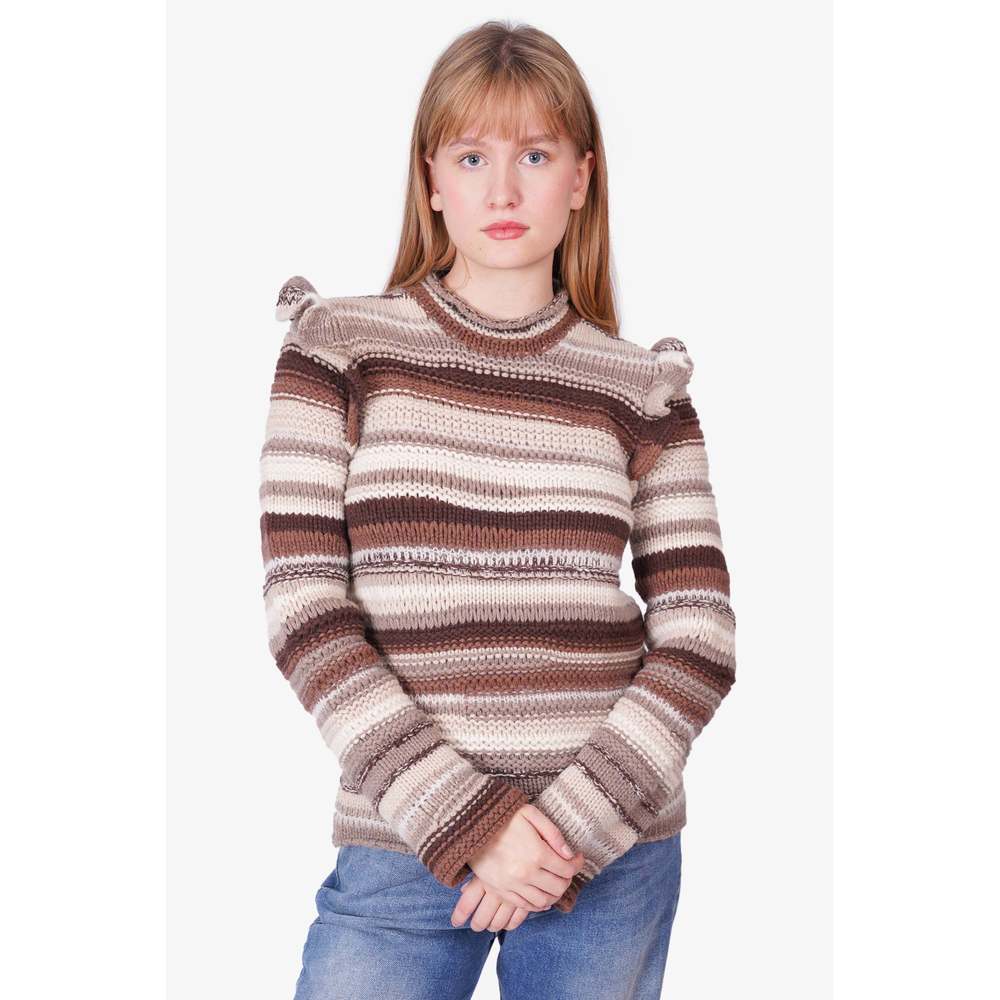 Chloé Brown/Cream Cashmere Striped Knit with Ruffles Size M